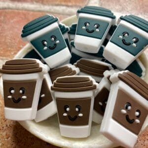 Coffee Cup Silicone Focal Bead, Assorted Colors