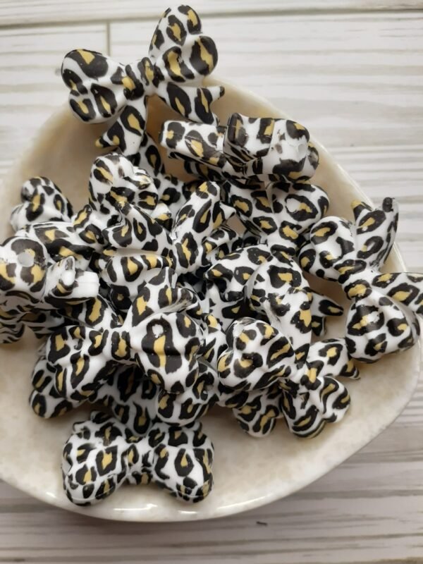 Leopard Print Bow Silicone Focal Bead, Assorted Colors - Image 2