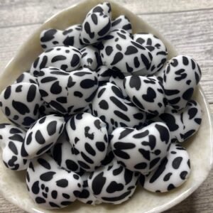 Cow Print Heart Silicone Focal Bead