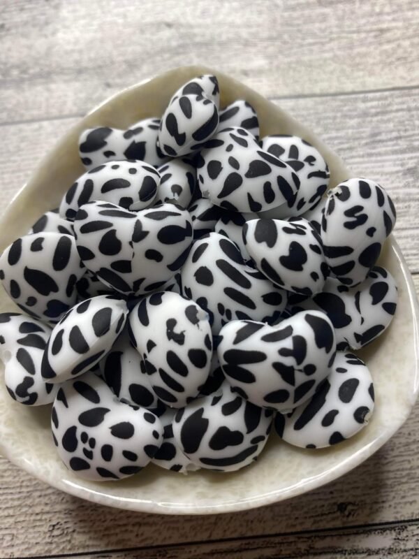 Cow Print Heart Silicone Focal Bead