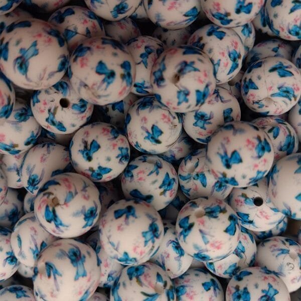 Blue Alien Printed Silicone Bead