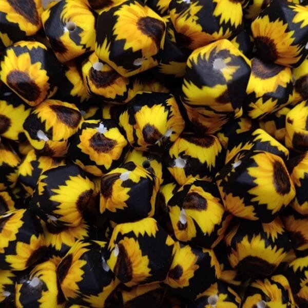 14mm Hexagon Silicone Bead, Sunflower