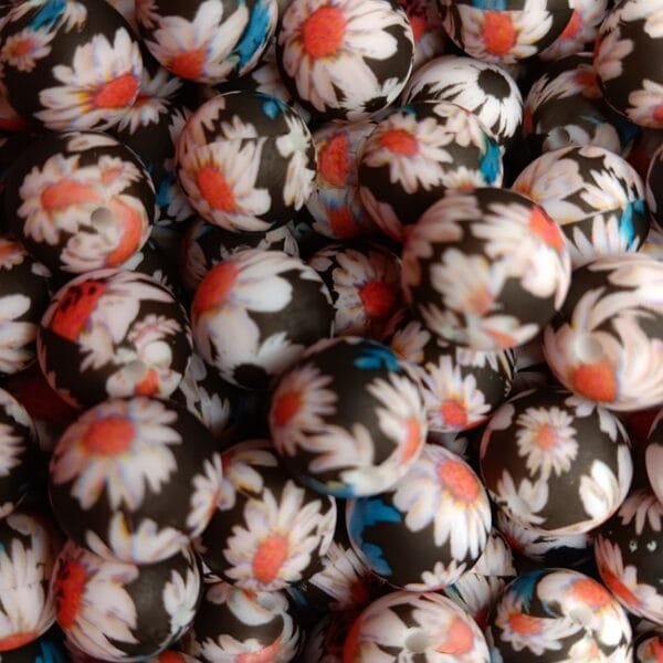 15mm Midnight Daisy Printed Bead