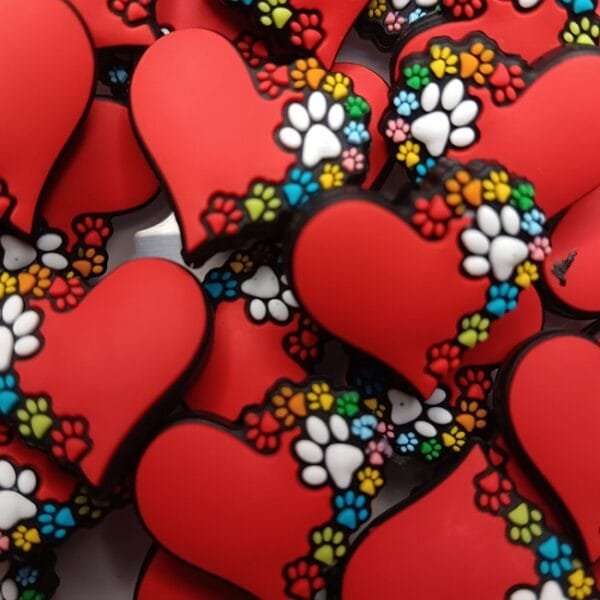 Paw Print Heart Silicone Focal Bead