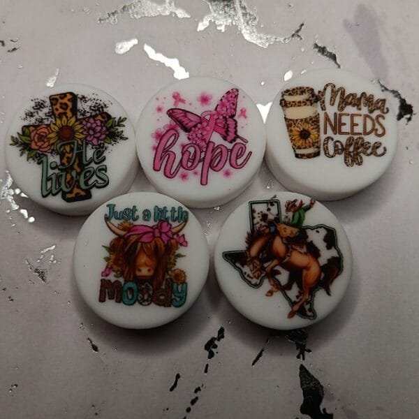 Color Screen Prints Silicone Focal Bead, Assorted Designs