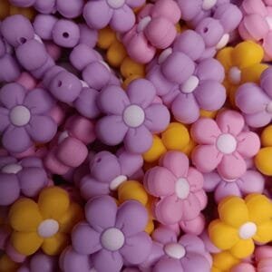 Puff Flower Silicone Focal Bead, Assorted Colors