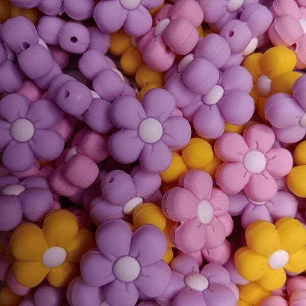Puff Flower Silicone Focal Bead, Assorted Colors
