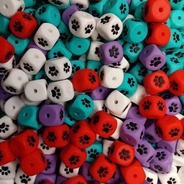 Paw Print Square Printed Bead, Assorted Colors