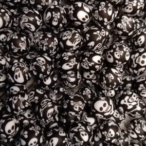 Skull Printed Silicone Bead, 15mm