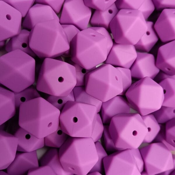 14mm Hexagon Silicone Bead, Purple