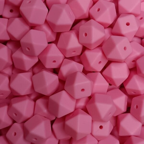 14mm Hexagon Silicone Bead, Pink