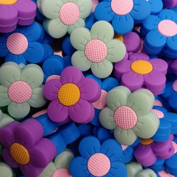 New Flower Silicone Focal Bead, Assorted Colors
