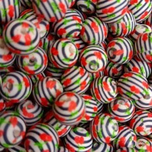 15mm Red Cherry Stripe Printed Bead