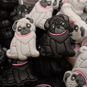 Pug Pup Silicone Focal Bead, Assorted Colors