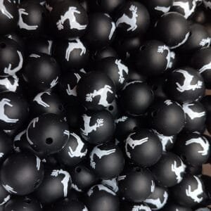 15mm Printed Silicone Bead, Black & White Reindeer