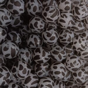 15mm Printed Silicone Bead, Clear Glitter Cow