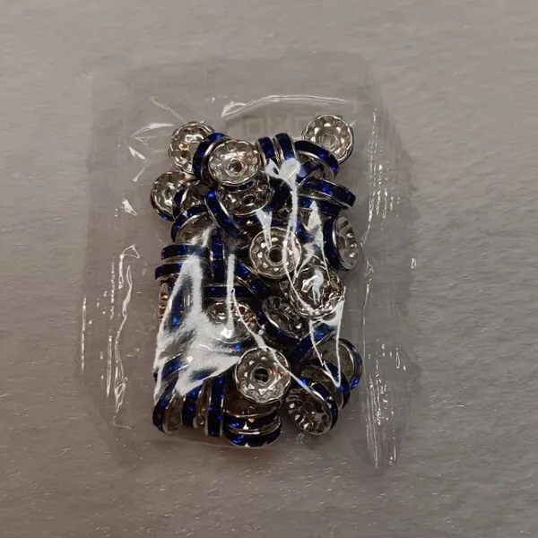 10mm Silver Rhinestone Spacer, Blue, pack of 50