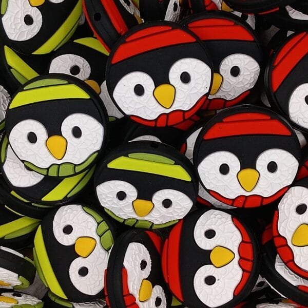 Penguin Coin Silicone Focal Bead, Assorted Colors