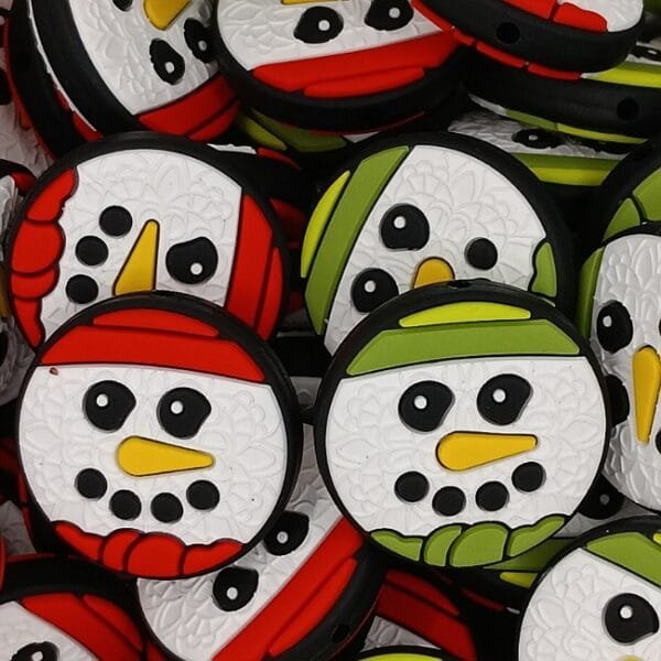 Snowman Coin Silicone Focal Bead, Assorted Colors