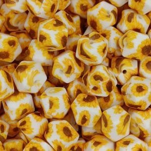 14mm Cream Sunflower Hexagon Bead