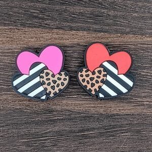 Heart Trio Silicone Focal Bead, Assorted Colors