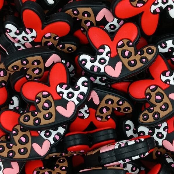 Leopard Heart Bunch Silicone Focal Bead