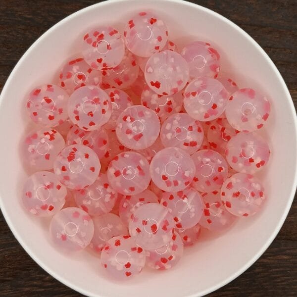 15mm Heart Confetti Printed Silicone Bead