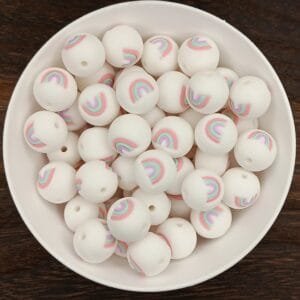 15mm Rainbow Print Silicone Bead