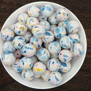 15mm Blooms in Blue Print Silicone Bead