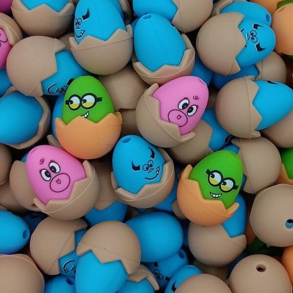 3D Easter Eggs Silicone Focal Bead, Assorted Colors
