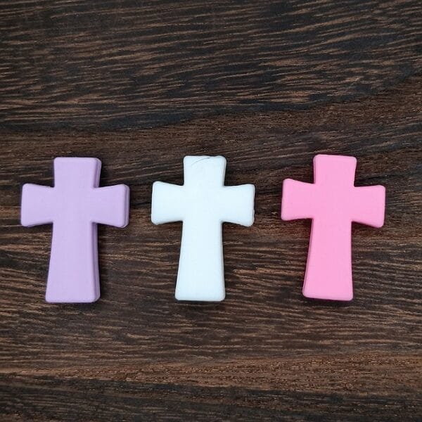 Solid Color Cross Silicone Focal Bead, Assorted Colors