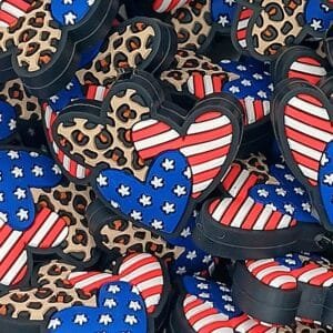 Leopard Americana Heart Bunch Silicone Focal Bead