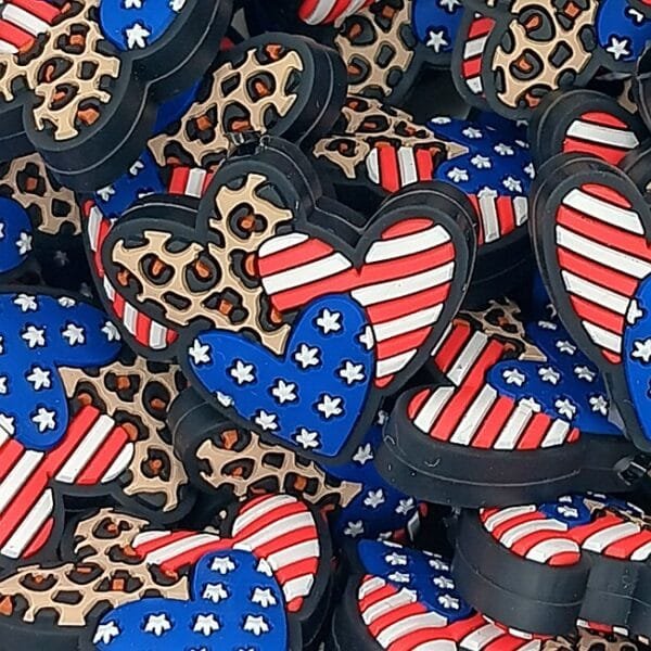Leopard Americana Heart Bunch Silicone Focal Bead