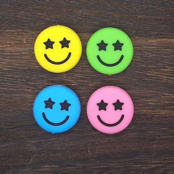 Starry Eyed Smiley Silicone Focal Bead, Assorted Colors