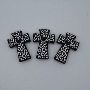 Black & White Heart Cross Silicone Focal Bead