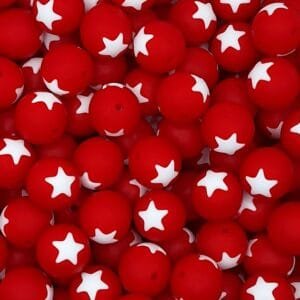 15mm Silicone Print Bead, Red Star