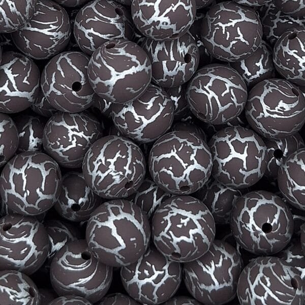 15mm Silicone Print Bead, Chocolate Lightening