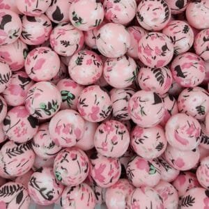 15mm Silicone Print Bead, Pink Petals
