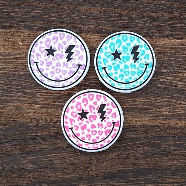 Leopard Smiley Silicone Focal Bead, Choice of Color