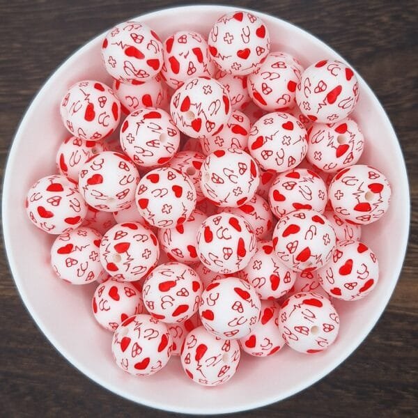 15mm Silicone Print Bead, Red Nurse Print