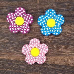 Checkered Flowers Silicone Focal Bead, Choice of Color