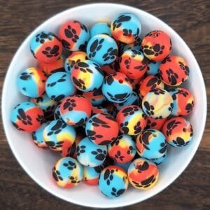 15mm Silicone Print Bead, Sunset Paw Print