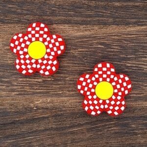 Checkered Red Flower Silicone Focal Bead