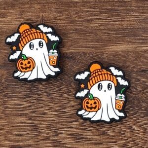 Orange Pumpkin Ghost Silicone Focal Bead