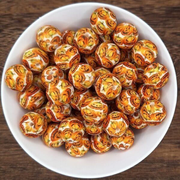 15mm Silicone Print Beads, Jack O'Lantern