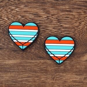 Turquoise Striped Heart Silicone Focal Bead