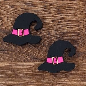 Black & Pink Witches Hat Silicone Focal Bead
