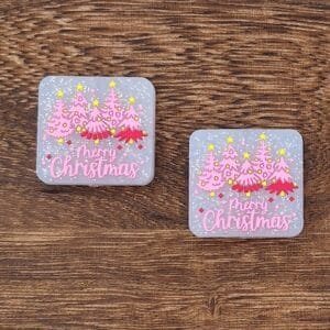 Merry Christmas Pink Trees Silicone Focal Bead