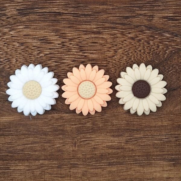 Daisy with Neutral Center Silicone Focal Bead, Choice of Color