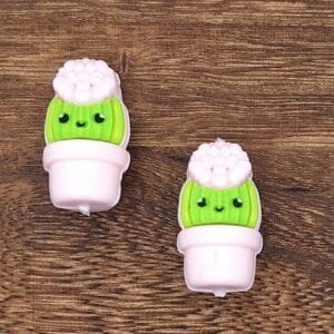 3d Pink Pot Cactus Silicone Focal Bead